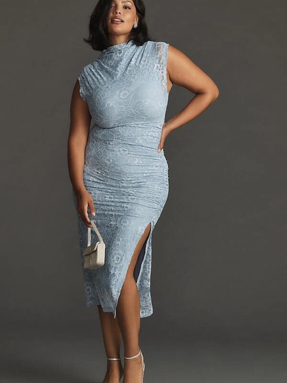 Anthropologie The Maya Ruched Cowl-Neck Lace Dress Sky Blue